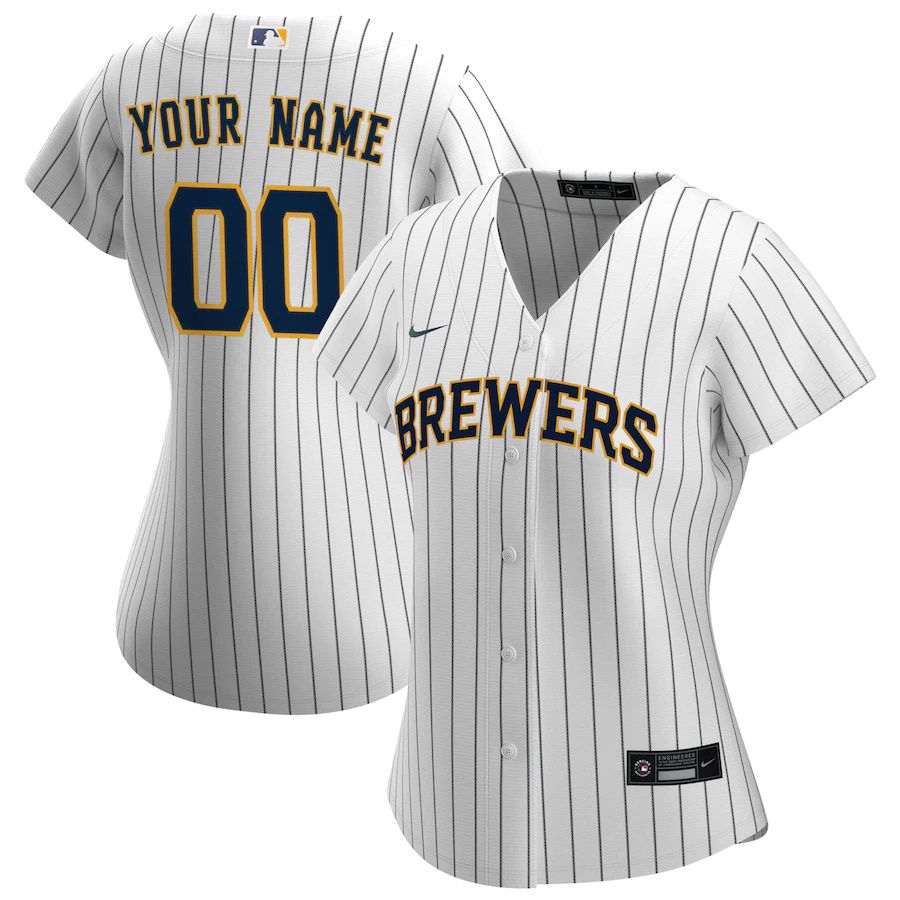 Womens Milwaukee Brewers Nike White Navy Alternate Official Replica Custom MLB Jerseys->nfl hats->Sports Caps